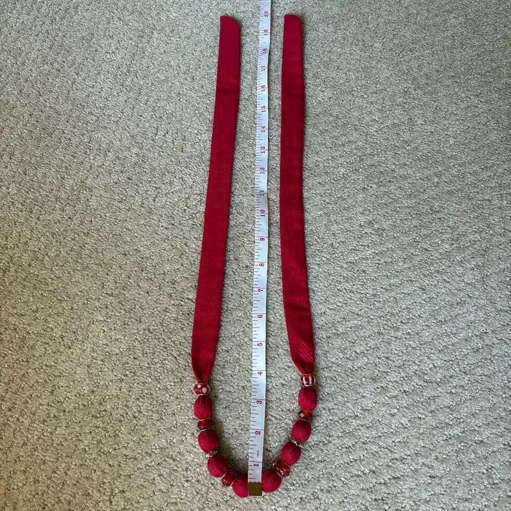 necklace red beaded fabric adjustable self-tie